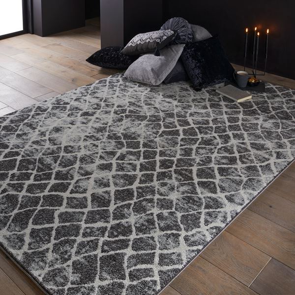 Sanford 5563H Contemporary Geometric Diamond Rug In Grey Ivory - Grey